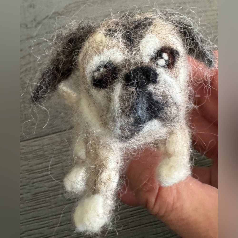 Handmade 4" Wool Pug Figurine